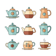 Assorted Teapot Collection with Cute Citrus Designs in Pastel Tones Illustration