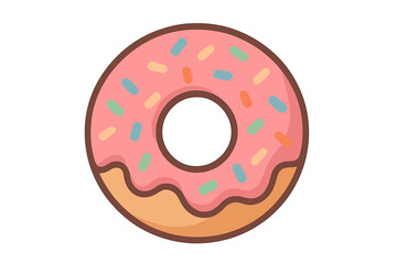 Sweet baked pastry ring with pink sugar glaze and multicolored candy sprinkles