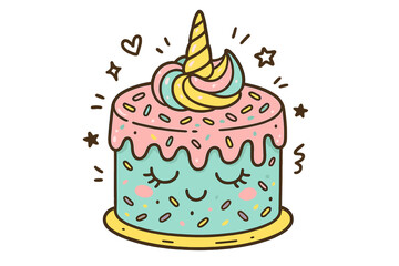 Sweet magical unicorn birthday cake decorated with colorful frosting and sprinkles