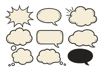 Fototapeta premium Hand-drawn comic speech bubbles and thought clouds with vintage paper texture
