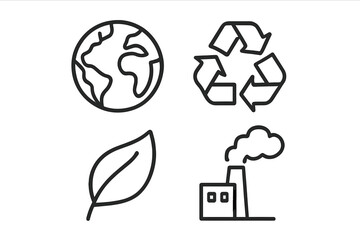 Outline symbols for global ecology sustainability recycling and industrial pollution
