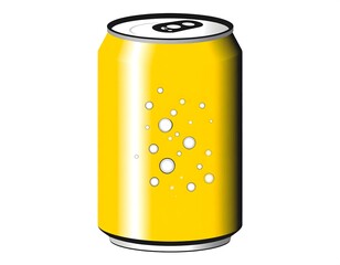 Yellow soda can with bubbles isolated on white background, vector illustration