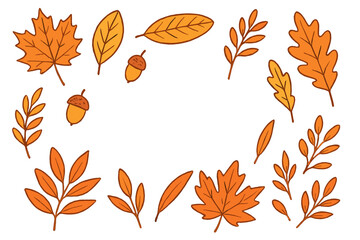 Obraz premium Decorative hand drawn border frame featuring colorful autumn leaves and acorns