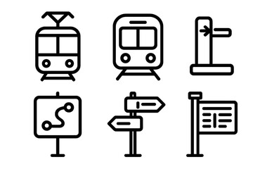 Essential public transport and navigation symbols for urban mobility