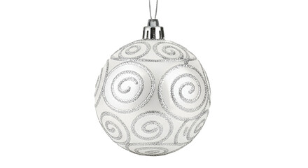 Elegant White Christmas Ornament with Glittering Silver Swirl Pattern