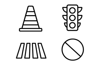 Outline symbols for essential road safety and traffic control regulations