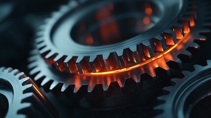 Gears in motion with glowing effects showcasing intricate mechanical design and engineering