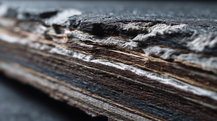 Detailed close-up view of the edges of an old, weathered book showing wear and age marks