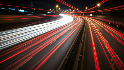 Fototapeta premium Highway Long Exposure Light Trails at Night