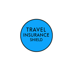 Blue circle containing travel insurance shield text on transparent background