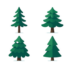 Obraz premium Vector pine elements. Pine tree set flat vector illustration