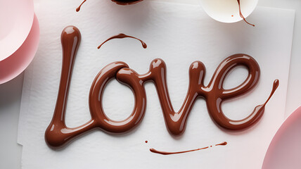 Delicious chocolate love lettering for Valentine's Day, baking, and sweet treats with a modern and elegant design for romantic invitations and dessert promotions