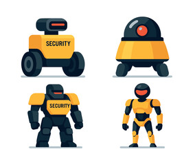 Fototapeta premium Security robots, automation, technology, flat vector illustration