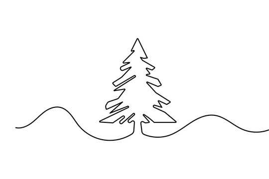 Pine tree simple one line continuous outline in minimal modern style for clean vector illustration design
