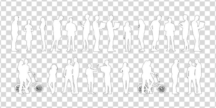 Set of business people silhouette, man and woman team, isolated on transparent background	