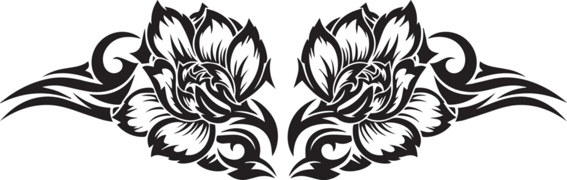 Twin Tribal Flower Tattoo Vector Design