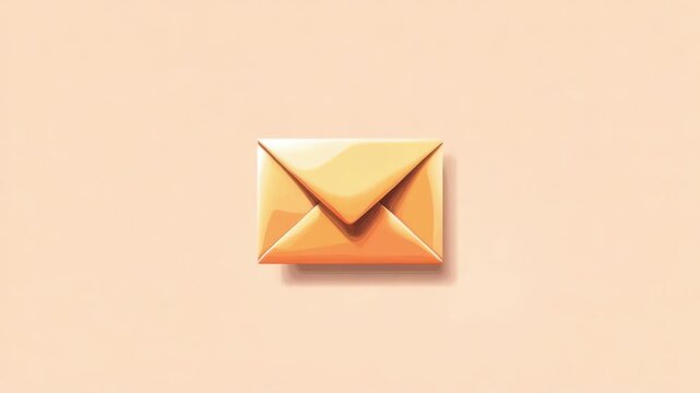 Golden envelope on beige background for correspondence. E-mail marketing concept, newsletter design template. Communication, contact, mailing list to connect clients