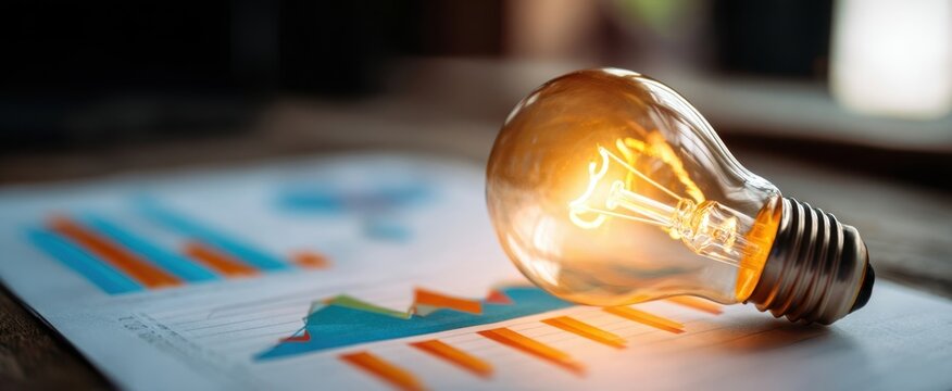 The Light Bulb Symbolizing Bright Business Ideas Over Financial Charts and Growth Metrics