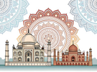 Vector of Indian architecture merged with mandala