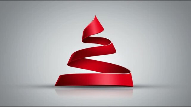 Minimalist red ribbon Christmas tree on a gray gradient background