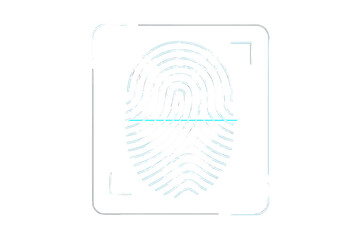 Digital biometric security scan interface with glowing fingerprint identification symbol
