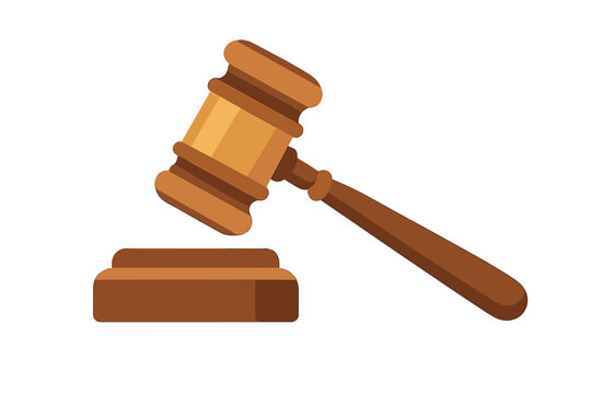 Traditional wooden gavel and striking block representing justice, law, and court authority