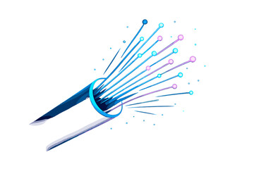 Glowing fiber optic cable emerging from a conduit symbolizing high-speed data transmission