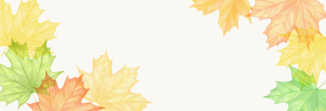 Autumn background design with watercolor brush texture maple leaves watercolor hand drawing. Abstract art wallpaper design background greeting cards and invitations to the seasonal autumn holidays