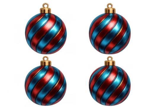 Stripped metallic christmas ornaments showing holiday decoration