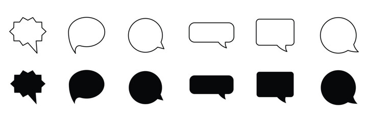 Speech bubble line and solid icon set. Communication conversation bubbles for comics. Popup chat line icon. Messaging and comment symbol black line and solid icon set.