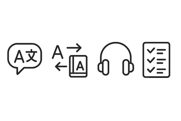 Minimalist outline symbols for foreign language learning, translation, and assessment