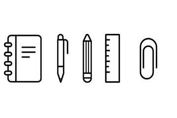 Essential and school supplies set including notebook pen pencil ruler and paperclip