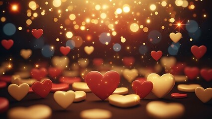 Fototapeta premium Romantic hearts and sparkling lights create an atmosphere of love magic