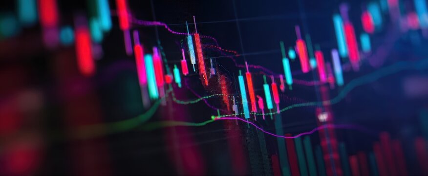 The Candlestick Chart Displaying Colorful Financial Market Trends and Data Visualization