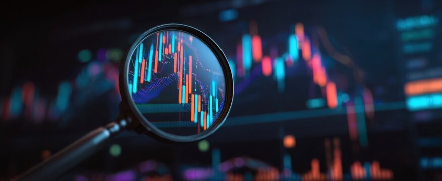 The Magnifying Glass Over Financial Candlestick Chart Showing Market Analysis And Trends