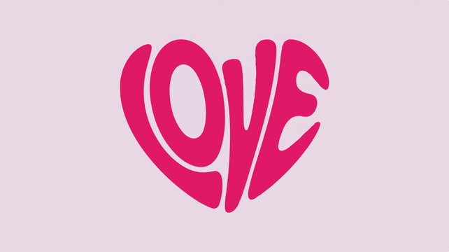 Bright pink heart shape filled with the word LOVE in a flowing script on a light pink background love