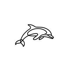 Fototapeta premium Elegant one-line drawing of a dolphin leaping, minimalist design style, ideal for branding marine life