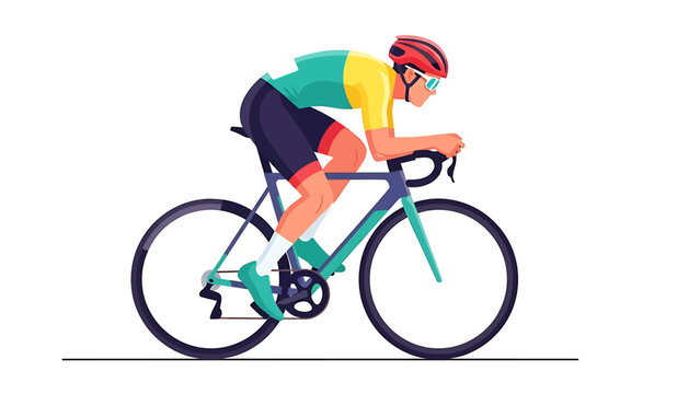 Focused Cyclist in Aerodynamic Position During a Race.