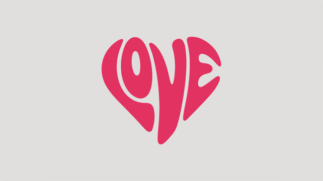 Pink heart shape filled with the word LOVE in a flowing script on a light gray background love text