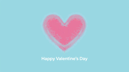 Pink heart shape made of dots with text Happy Valentine's Day on a light blue background valentines day