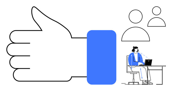 Remote work concept. Remote work through a large thumbs-up, virtual collaboration, and teamwork symbols. Remote work boosting productivity, virtual meetings, collaboration, efficiency, and creativity