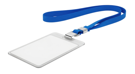 Blue lanyard with clear id card holder transparent background cutout png