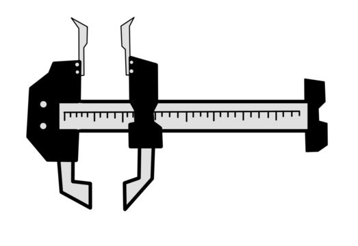 A caliper illustration as a scientific measuring tool, presented as a clean design element on an isolated transparent background.