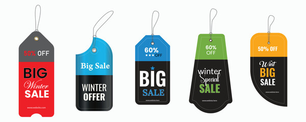 Big winter seasonal sale tags vector illustration