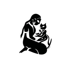 Fototapeta premium Woman and cat silhouette symbolic representation of care and affection