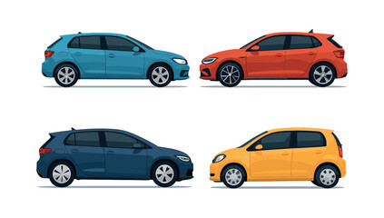 Fototapeta premium Car collection vector illustration, flat vector style, hatchback, compact, vehicles