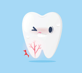 Tooth Cartoon Showing Root Pain and Sensitivity Symptom