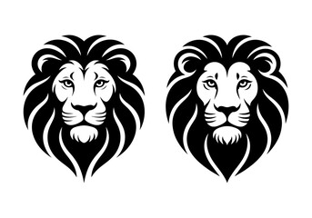 Lion head in black on white background. Wild animal face vector illustration.