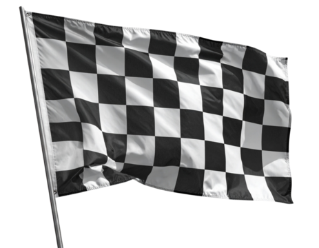 Waving Checkered Racing Flag Isolated on Transparent Background 