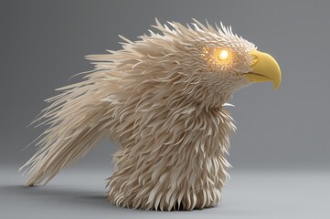 Intricate sculpture of a bald eagle head with detailed feathers and a sharp yellow beak